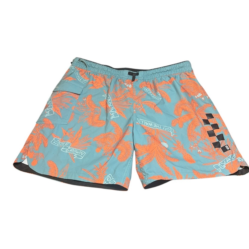 LNC Vans Surf Volley Board Shorts Men’s XL Blue Orange Palm Tree Print Unlined
